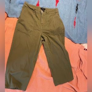 Who What Wear High Rise Ankle Crop Olive Green Wide Pant Jeans petite